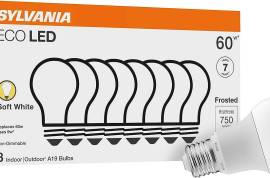 SYLVANIA ECO LED Light Bulb, A19 60W Equivalent, Efficient 9W, 7 Year, 750 Lumens, 2700K, Non-Dimmable, Frosted, Soft White - 8 Count