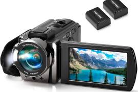 Video Camera Camcorder Digital Camera Recorder Full HD 1080P 15FPS 24MP 3.0 Inch 270 Degree Rotation LCD 16X Digital Zoom Camcorder Camera with 2 Batteries(Black)