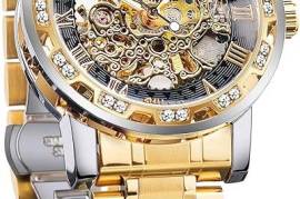 Winner Retro Manual Mechanical Skeleton Watch with Diamond and Carving Flower Craft Men Skeleton Wrist Watch Mechanical Classic Roman Number